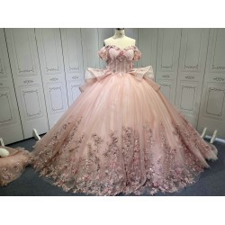 Off Shoulder Pink Quince Dress 3D Flowers Vestidos De 15 Anos 2025 Custom Made Princess Ball Gown