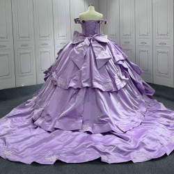 Off Shoulder Ball Gown Purple Quinceanera Dresses 2024 Princess Lace Appliques Corset Back Vestidos De 15 Anos