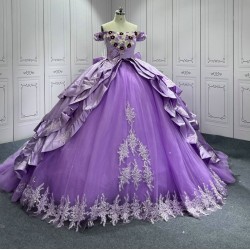 Off Shoulder Ball Gown Purple Quinceanera Dresses 2024 Princess Lace Appliques Corset Back Vestidos De 15 Anos