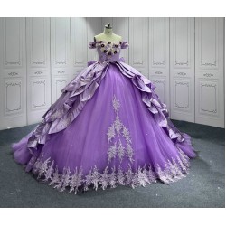 Off Shoulder Ball Gown Purple Quinceanera Dresses 2024 Princess Lace Appliques Corset Back Vestidos De 15 Anos