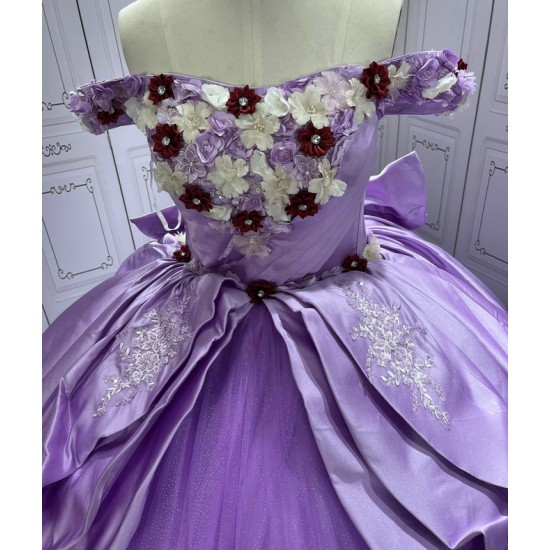 Off Shoulder Ball Gown Purple Quinceanera Dresses 2024 Princess Lace Appliques Corset Back Vestidos De 15 Anos