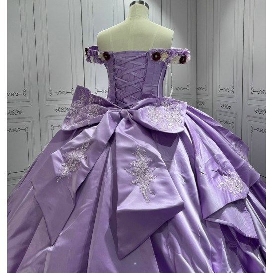 Off Shoulder Ball Gown Purple Quinceanera Dresses 2024 Princess Lace Appliques Corset Back Vestidos De 15 Anos