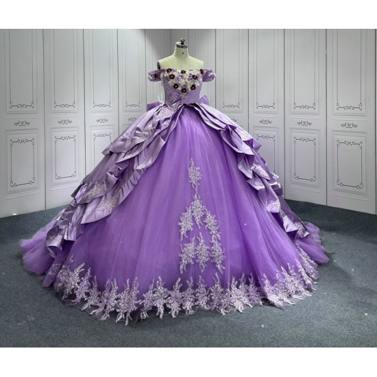 Off Shoulder Ball Gown Purple Quinceanera Dresses 2024 Princess Lace Appliques Corset Back Vestidos De 15 Anos