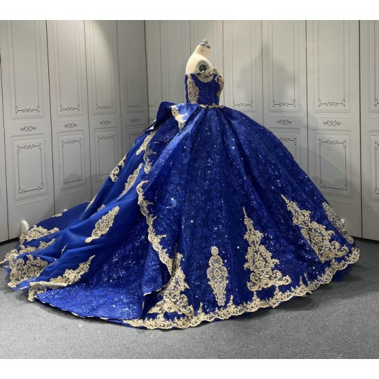 Off Shoulder Blue Quinceanera Dresses for 15 Anos Tulle Strapless Sweet 15 Gowns Custom Made