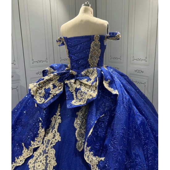 Off Shoulder Blue Quinceanera Dresses for 15 Anos Tulle Strapless Sweet 15 Gowns Custom Made