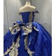 Off Shoulder Blue Quinceanera Dresses for 15 Anos Tulle Strapless Sweet 15 Gowns Custom Made