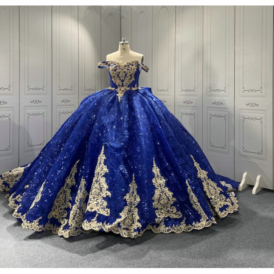 Off Shoulder Blue Quinceanera Dresses for 15 Anos Tulle Strapless Sweet 15 Gowns Custom Made