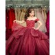 Off Shoulder Burgundy Quinceanera Dress Sweetheart Neck Vestidos De 15 Anos Tiered Sweet 16 Birthday Pageant Party Ball Gown Customized