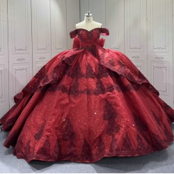 Off Shoulder Burgundy Quinceanera Dresses Sweetheart Neck Lace Up Tulle Appliques Sequin Vestidos De 15 Quinceanera