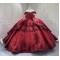 Off Shoulder Burgundy Quinceanera Dresses Sweetheart Neck Lace Up Tulle Appliques Sequin Vestidos De 15 Quinceanera