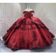 Off Shoulder Burgundy Quinceanera Dresses Sweetheart Neck Lace Up Tulle Appliques Sequin Vestidos De 15 Quinceanera