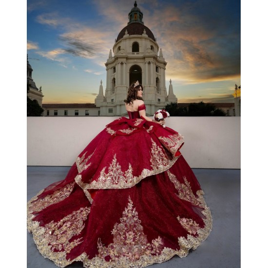 Off Shoulder Burgundy Quinceanera Dresses for Girls Women Bow Sequined Vestidos 15 De Quinceanera Customized