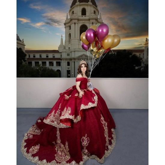 Off Shoulder Burgundy Quinceanera Dresses for Girls Women Bow Sequined Vestidos 15 De Quinceanera Customized