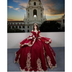 Off Shoulder Burgundy Quinceanera Dresses for Girls Women Bow Sequined Vestidos 15 De Quinceanera Customized