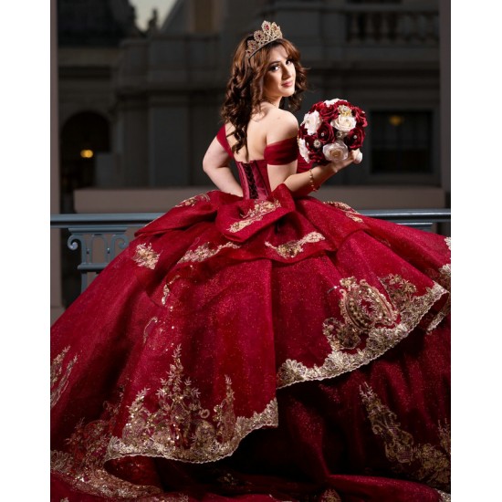 Off Shoulder Burgundy Quinceanera Dresses for Girls Women Bow Sequined Vestidos 15 De Quinceanera Customized