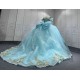 Off Shoulder Ice Blue Quinceanera Dresses 3D Flowers Appliques Sweet 15 Gowns Vestidos De 15 Anos With Bow