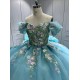 Off Shoulder Ice Blue Quinceanera Dresses 3D Flowers Appliques Sweet 15 Gowns Vestidos De 15 Anos With Bow