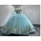 Off Shoulder Ice Blue Quinceanera Dresses 3D Flowers Appliques Sweet 15 Gowns Vestidos De 15 Anos With Bow