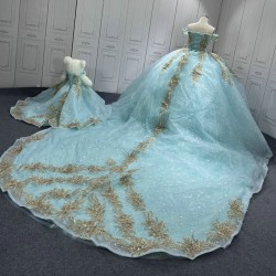 Off Shoulder Ice Blue Quinceanera Dresses for 15 Anos Appliques Sweetheart Robe Quinceanera Customised