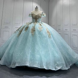 Off Shoulder Ice Blue Quinceanera Dresses for 15 Anos Appliques Sweetheart Robe Quinceanera Customised