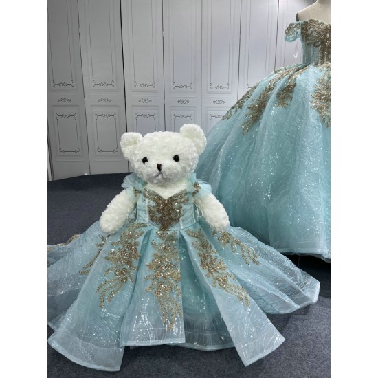 Off Shoulder Ice Blue Quinceanera Dresses for 15 Anos Appliques Sweetheart Robe Quinceanera Customised