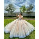 Off Shoulder Nude Quinceanera Dress 2024 Sweep Train Party Dress Lace Appliques Evening Dress Vestidos De Noche