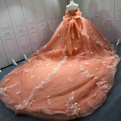 Off Shoulder Orange Quinceanera Dresses Sweet 16 Dress Appliques Voluminous Ball Gowns Customised Vestidos De Baile