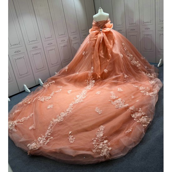 Off Shoulder Orange Quinceanera Dresses Sweet 16 Dress Appliques Voluminous Ball Gowns Customised Vestidos De Baile