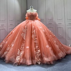 Off Shoulder Orange Quinceanera Dresses Sweet 16 Dress Appliques Voluminous Ball Gowns Customised Vestidos De Baile