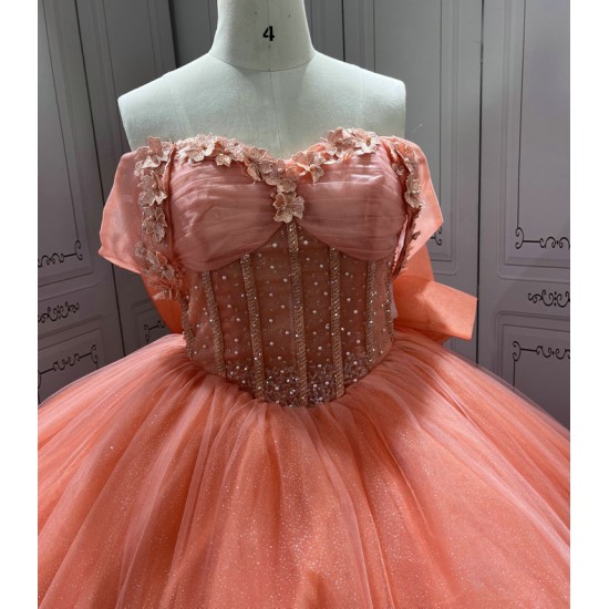 Off Shoulder Orange Quinceanera Dresses Sweet 16 Dress Appliques Voluminous Ball Gowns Customised Vestidos De Baile