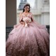 Off Shoulder Pink Quinceanera Dresses 3D Flowers Ball Gown Prom Dress Vestidos De 15 Anos Customized