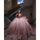 Off Shoulder Pink Quinceanera Dresses 3D Flowers Ball Gown Prom Dress Vestidos De 15 Anos Customized