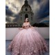 Off Shoulder Pink Quinceanera Dresses 3D Flowers Ball Gown Prom Dress Vestidos De 15 Anos Customized