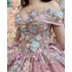 Off Shoulder Pink Quinceanera Dresses 3D Flowers Birthday Party Gowns Customized Vestidos De 15 Anos