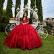 Off Shoulder Red Quinceanera Dresses Lace Applique Prom Dress Ball Gowns for Sweet 16 Party Gowns