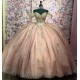 Off Shoulder Rose Gold Quinceanera Dress for Women Sweetheart Neck Crystal Evening Party Gown Sweet 15 Gown