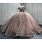 Off Shoulder Rose Gold Quinceanera Dresses Strapless Sequin Lace Up Vestidos De Baile Custom Made