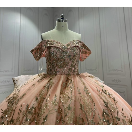 Off Shoulder Rose Gold Quinceanera Dresses for Girls Sweetheart Neck Appliques Backless Vestidos De Baile Custom Made Plus Size