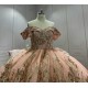 Off Shoulder Rose Gold Quinceanera Dresses for Girls Sweetheart Neck Appliques Backless Vestidos De Baile Custom Made Plus Size