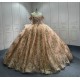 Off Shoulder Rose Gold Quinceanera Dresses for Girls Sweetheart Neck Appliques Backless Vestidos De Baile Custom Made Plus Size