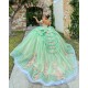 Off Shoulder Sage Green Ballgown Floral Appliques Quinceanera Dress 2024 Vestidos De 15 Anos