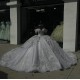 Off Shoulder Silver Ball Gown Beaded Quinceanera Dress Lace Up Back Luxurious Tulle Sweet 15 Party Dresses