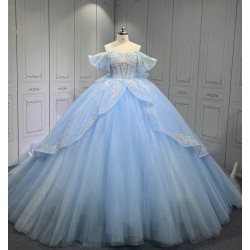 Off Shoulder Sky Blue Quinceanera Dress Sweetheart Neck Vestidos De 15 Anos Sweet 15 Prom Party Dresses With Bow