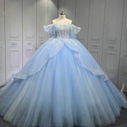 Off Shoulder Sky Blue Quinceanera Dress Sweetheart Neck Vestidos De 15 Anos Sweet 15 Prom Party Dresses With Bow