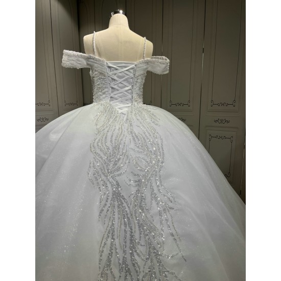 Off Shoulder Wedding Dresses 2024 Floor Length Sweep Train Sweetheart Custom Made Bridal Gown