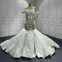 Off Shoulder Wedding Dresses 3D Flowers Bridal Dresses Strapless White Ivory Wedding Gowns