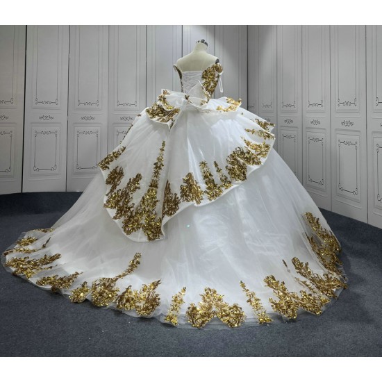 Off Shoulder White Quinceanera Dresses for 15 Anos Ball Gown Sequin Vestidos De 15 Anos