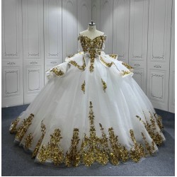 Off Shoulder White Quinceanera Dresses for 15 Anos Ball Gown Sequin Vestidos De 15 Anos