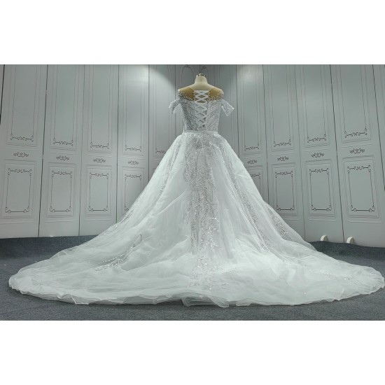 Off The Shoulder Elegant Wedding Dresses For Women Detachable Train Custom Made Bridal Gowns