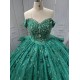 Off The Shoulder Green Quinceanera Dresses Ball Gown Tulle Appliques Tiered Vestidos De XV Anos